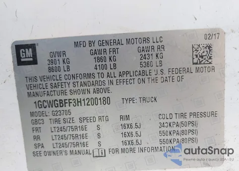 2017 Chevrolet Express 2500 Work Van из США, поврежденный, VIN 1GCWGBFF3H1200180